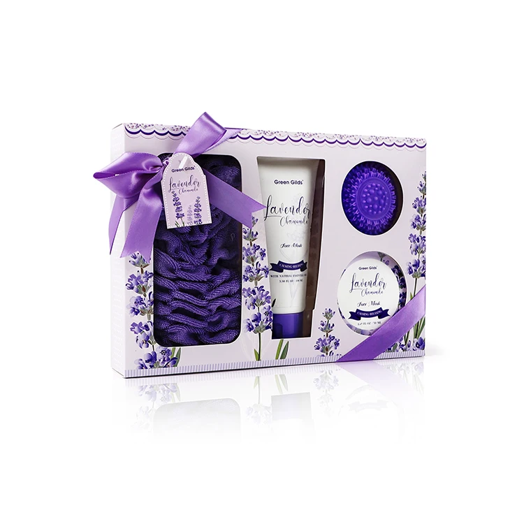 Global Wholesale Customizable  Fragrance Oil Perfume Spa Lavender Series Wire Caddy Bath Spa Gift Set  for Home Relaxation