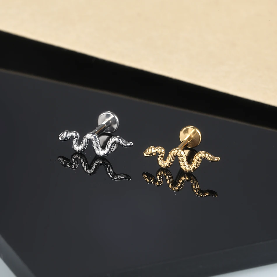 Snake Feather Bee Implant Grade Titanium Internal Threaded Piercing Labret Studs Lip Piercing Jewelry For Cartilage Ear Lip
