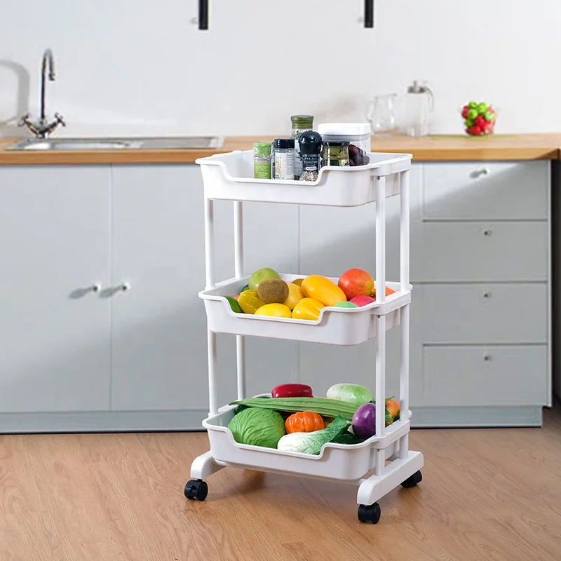 OEM Service 3 Tier Kitchen Home Vegetable Spa Plastic Trolly Rolling Cart Storage Bathroom Trolley