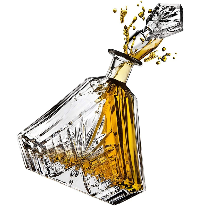 
Wholesale Customize Crystal Wine, Whiskey, Triangular Decanter Bottle with Stopper 650ml 