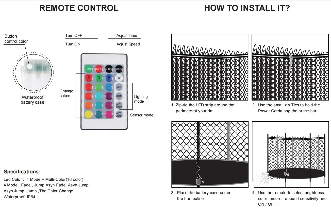 Светодиодная подсветка для батута, 16 цветов, 10/12/14/16 м