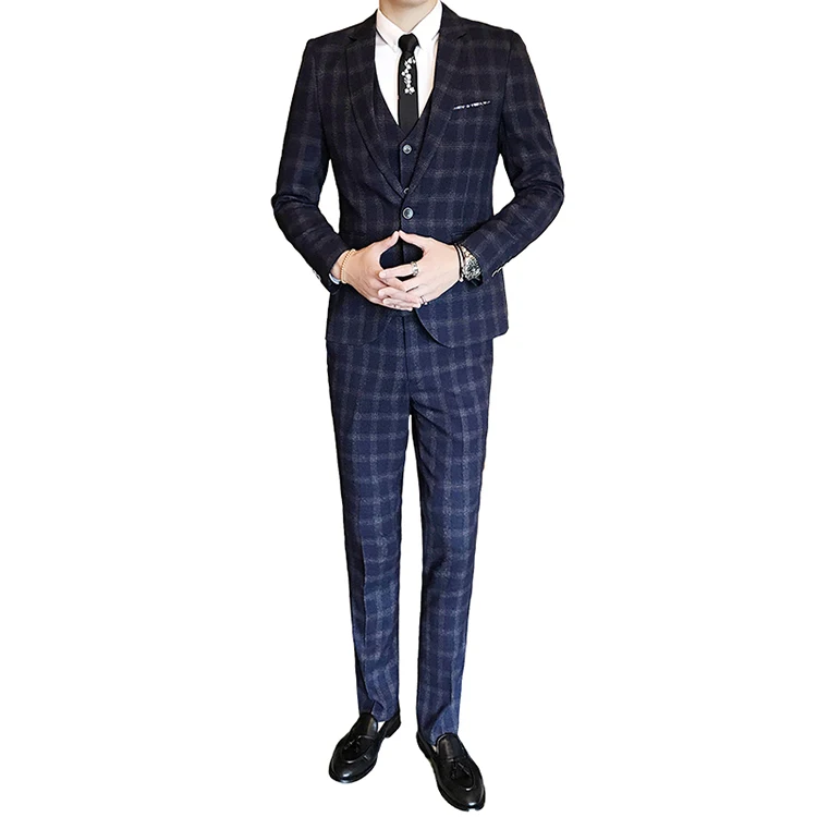 Для мужчин, набор одежды из 3 предметов Классический жакет, на одной пуговице, деловая модельная одежда в клетку пиджак и юбка в складку, комплект со штанами