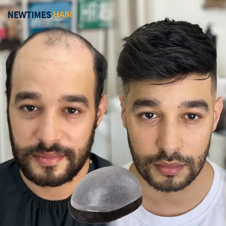 Парик из человеческих волос, V-образный вырез, 0,06 мм, супертонкий, на основе кожи, сменная система волос, искусственная кожа, 100% натуральные волосы, парик для мужчин