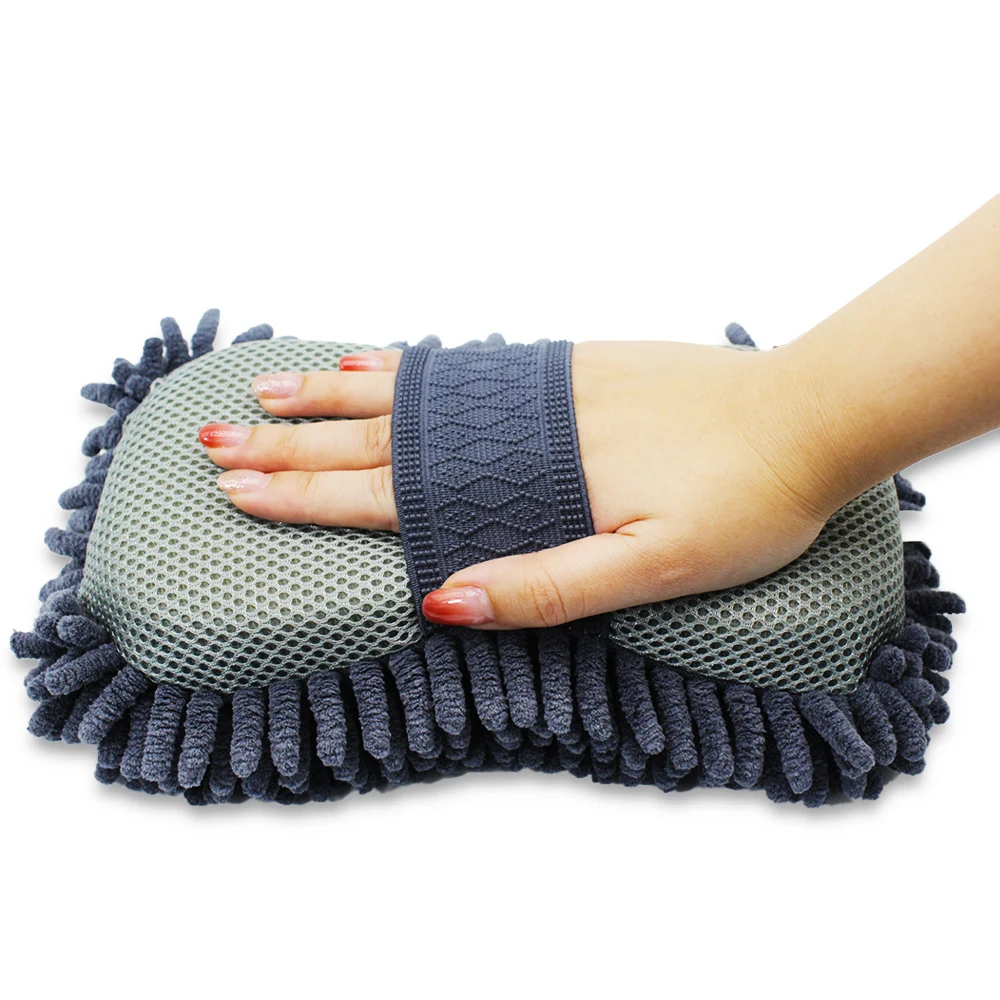 Custom Multifunctional Chenille Deterging Absorbent Car Wash Mitt Dusting Microfiber Cloth Cleaning Brush Towel with Sponge