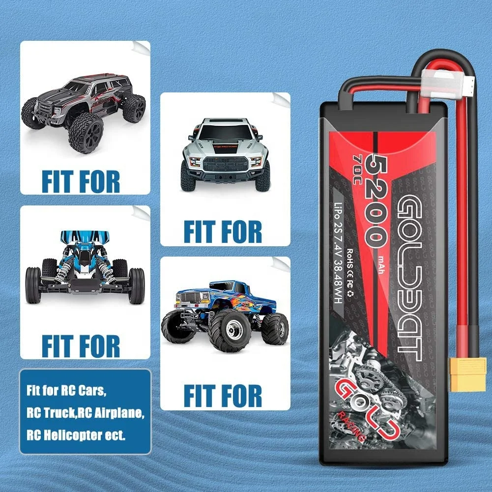 GOLDBAT 5.2Ah 70C 2S 7.4V Rechargeable RC Car Truggy Toys RC Lithium Polymer Battery Pack for Evader BX