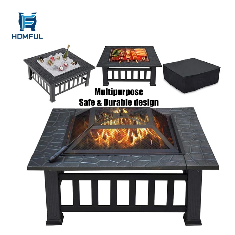 HOMFUL квадратная камина, садовая камина, наружная металлическая камина для внутреннего дворика, камина для огонь по дереву