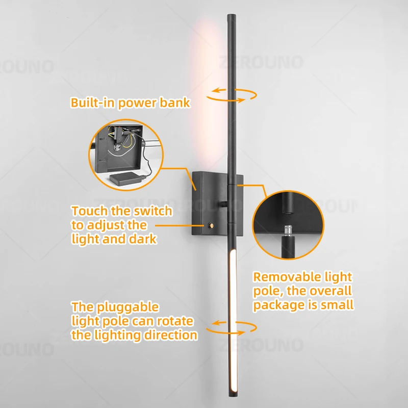 Light adjustment wall lamp usb rechargeable modern led table lamp for bedroom bed lamp night light chargeable with dimmer