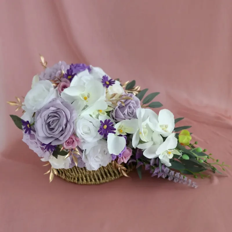 SPH029 Custom Forest Style Artificial Wedding White Purple Water Drops Holding Flowers Wedding Bride Holding Bridal Bouquet