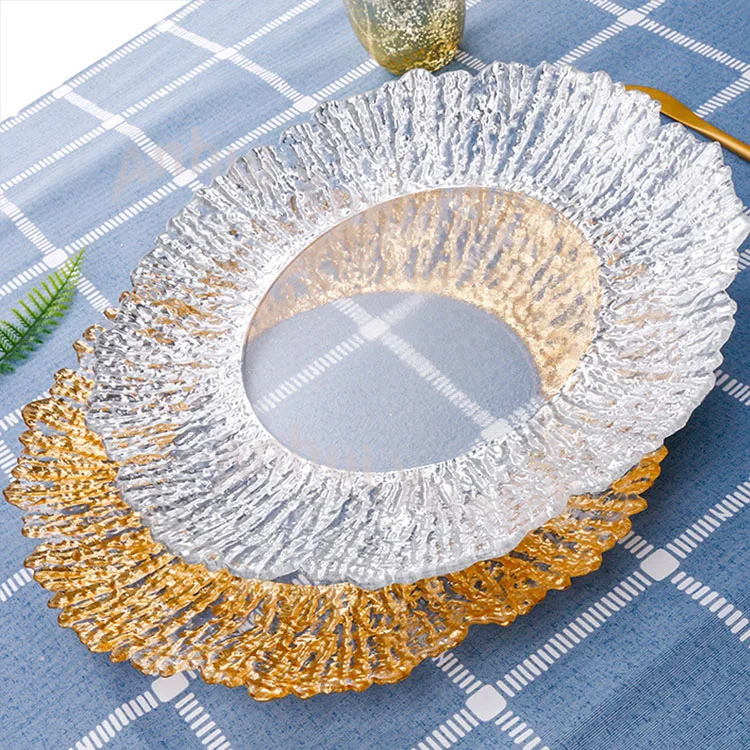 Wholesale Wedding Decorative under plate  Glass plate gold color Glass reef charger plate