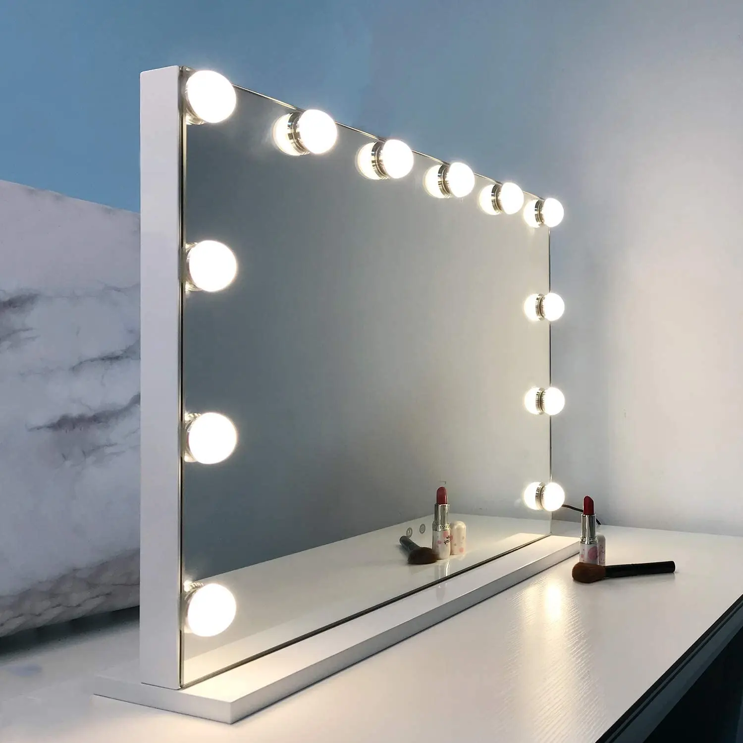 Beauty dressing table lighted  furniture vanity mirror touch sensor switch hollywood makeup mirror with LED bulbs