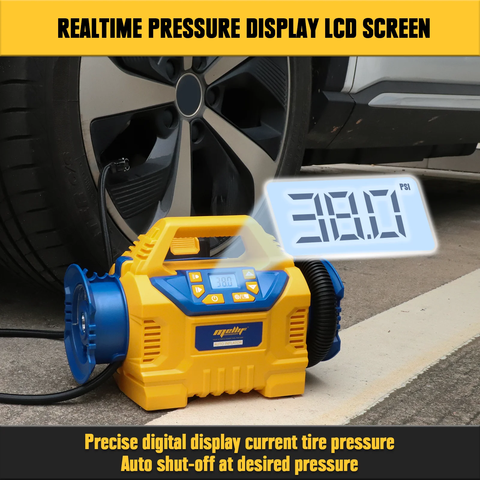 Mellif Cordless Tire Inflator Air Compressor for Dewalt 20V MAX Battery, 160PSI Portable Air Pump with Digital Gauge