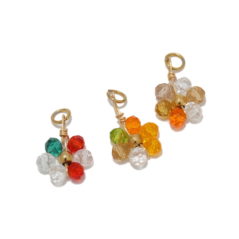 20Pcs Fashion Stainless Steel Crystal Glass Flower Charms Pendants For DIY Anklet Materials Bracelet Supplies Jewelry Findings