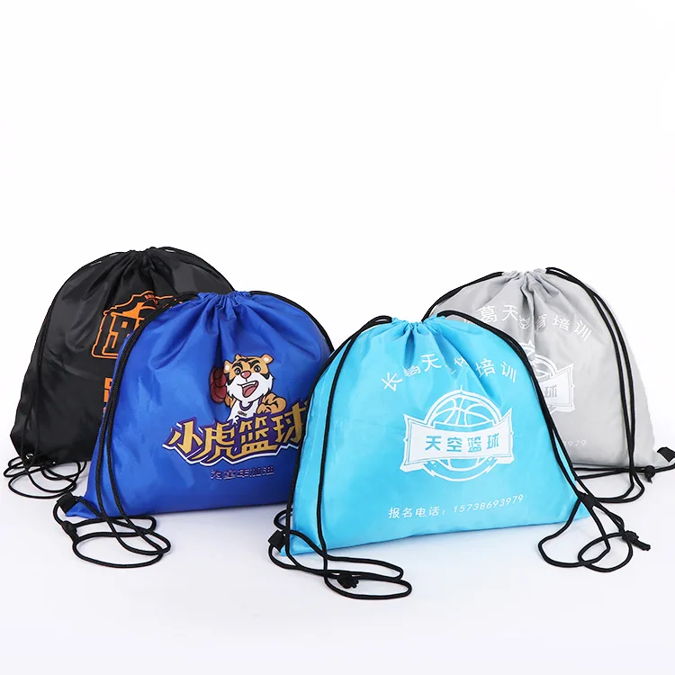 Wholesale Cheap Custom Polyester Nylon Drawstring Backpack Bag with Logo For School Gym Traveling Party Sport