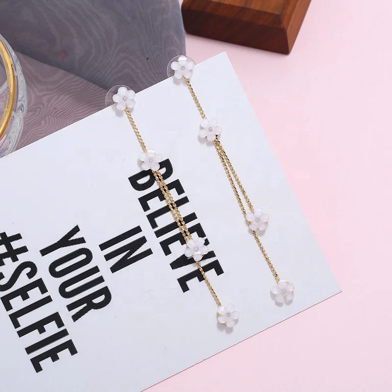 2020 New Fashion Fancy Flower Shape Long Chain Tassel Copper Drop Earrings