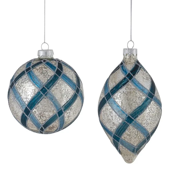 Painted blue glitter mesh glass Christmas ball and pendant decoration light blown special-shaped ball Christmas ball
