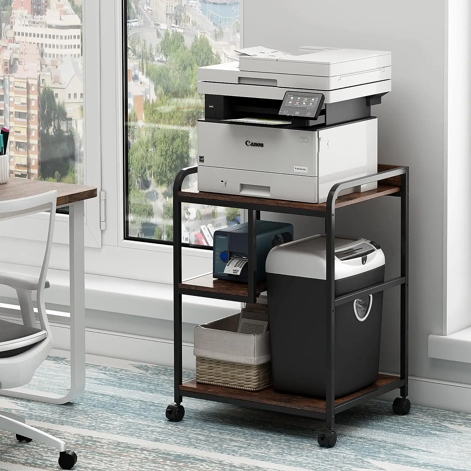 22 x 18 Inch Large Printer Stand Mobile Printer Table with Wheels for Home Office Storage and Organization