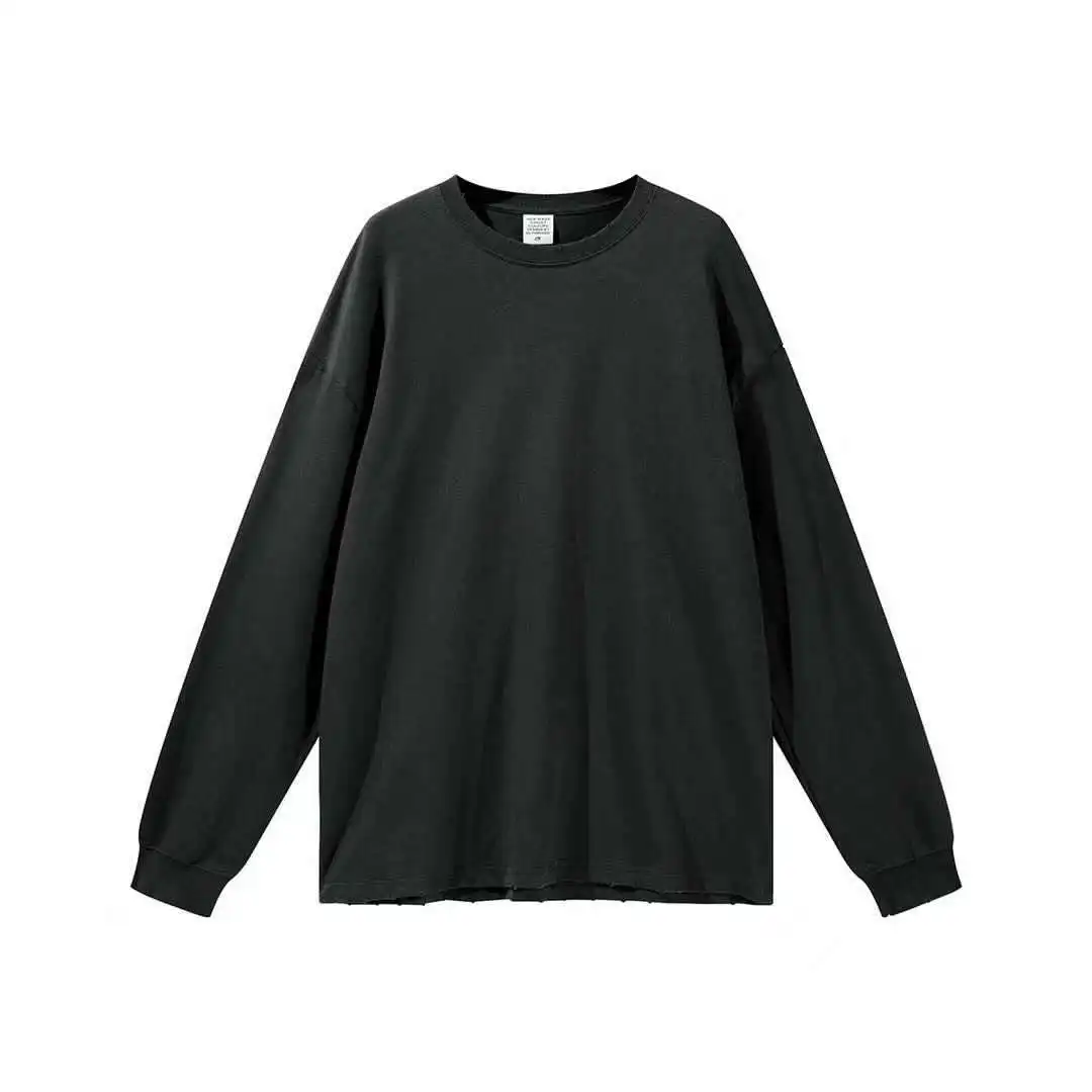 2021 New designer heavy weight cotton tshirt long sleeve mens blank oversized streetwear distressed t shirts