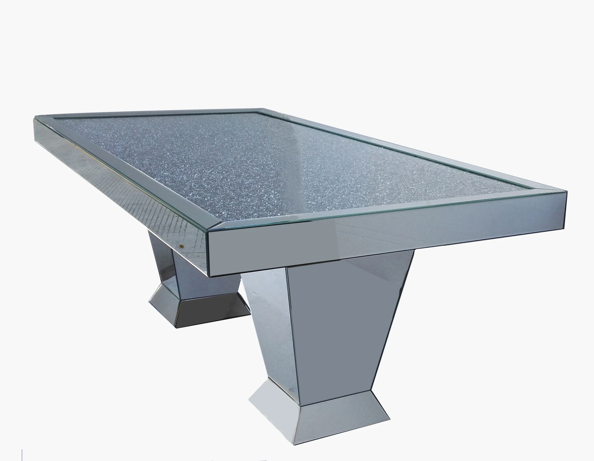 Sparkly silver mirrored dining table crushed diamond top for 6 peoples dining room furniture