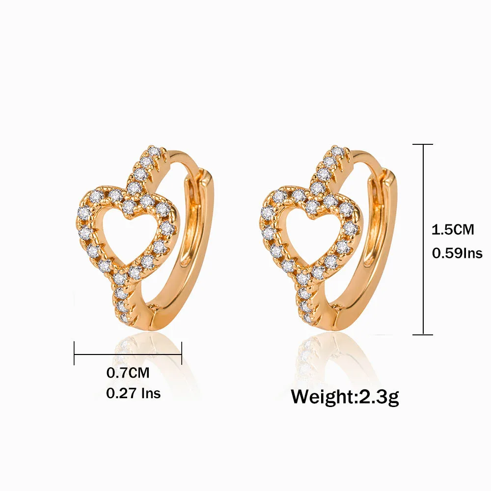 BPOYB Factory Wholesale Bangkok 18k Gold Plated High Rating Bridal  Cute full Crystal Copper Alloy Female Cz Mini Heart Earrings