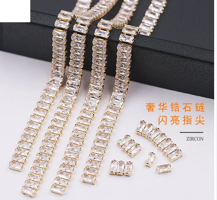 20cm/pc Shiny Zircon Chain Nail Art Gold Base Pearl Chain Photo therapy Nail Ornament Nail Art Decorations DIY Jewelry