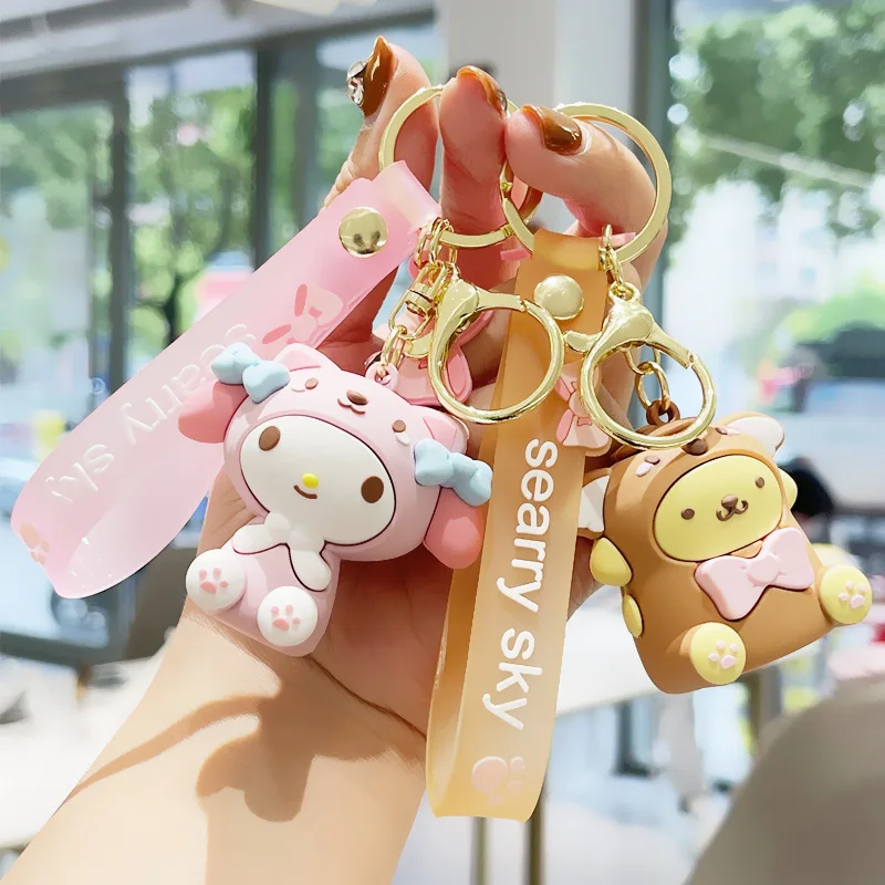 Cute Kuromi Melody Sanrio Keychain Kawaii Cartoon Big Eared Dog Frog Pudding Dog Penguin Women Bag Pendant Key Chain