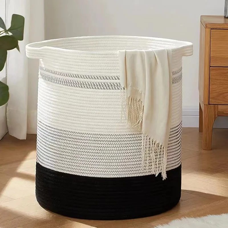 Youngshoots Cotton Rope Round Laundry Basket Washable Hamper Foldable Toy Storage Box Laundry Basket
