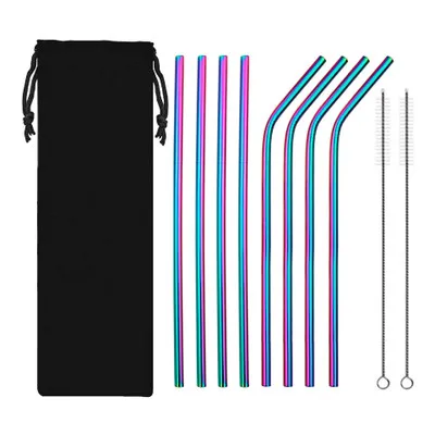 Colorful Reusable Stainless Steel Drinking Straws with Canvas Bag Bar Accessories for Wine for Wine Tasting