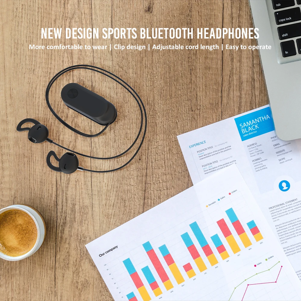 VCAN New Wireless Bluetooth Earphones Headphones Semi-in-ear Stereo Headset Clip Adjustable Cord for Sports Travel