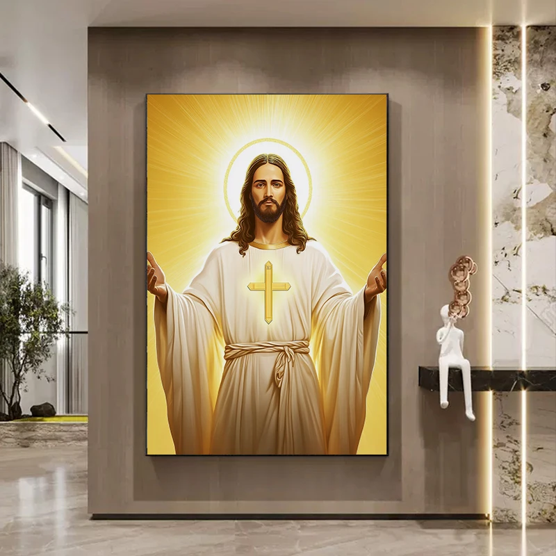 Classical  Golden Painting of Jesus Portrait Wall art Christmas Religious Jesus Decorative Painting For Church Decoration