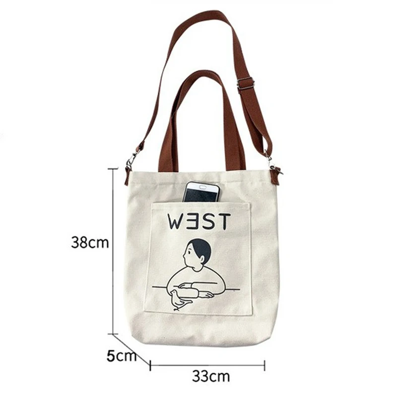 New style custom printed logo tote shopping cotton canvas bag female canvas Ins cute large with handle cross body bag
