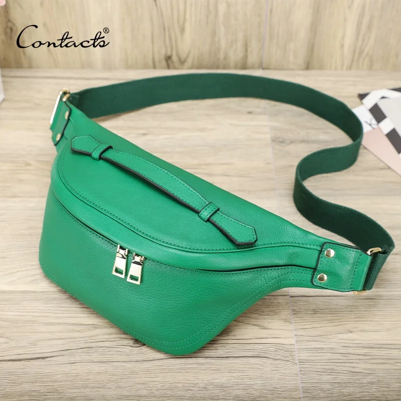 Women Multifunction Hiking Running Waist Pack Green Casual Traveling Carrying Pouch Genuine Leather Hip Bum Bag Fanny Pack
