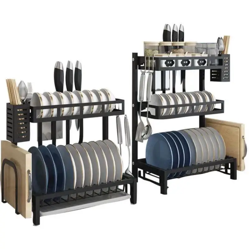 2/3 Tiers Kitchen Plate Drying Rack Storage Organizer Bowl Holder Shelf Dish Drainer