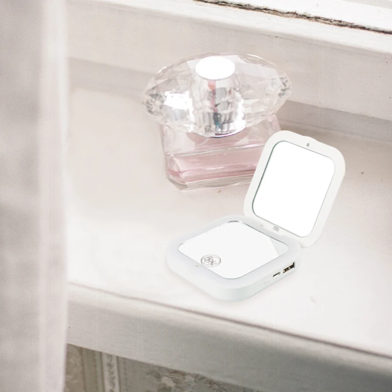 Portable Double Sides 1X 5X Magnification LED Pocket Compact Mirror For Handbag Purse