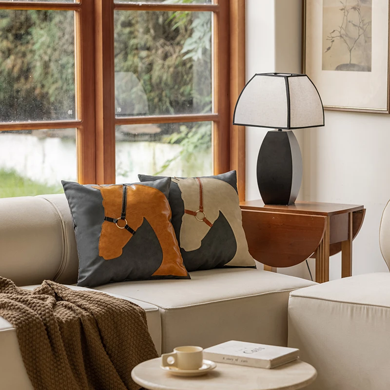 Vintage PU leather horse head decorative cushion pillow living room sofa cushion cover without core