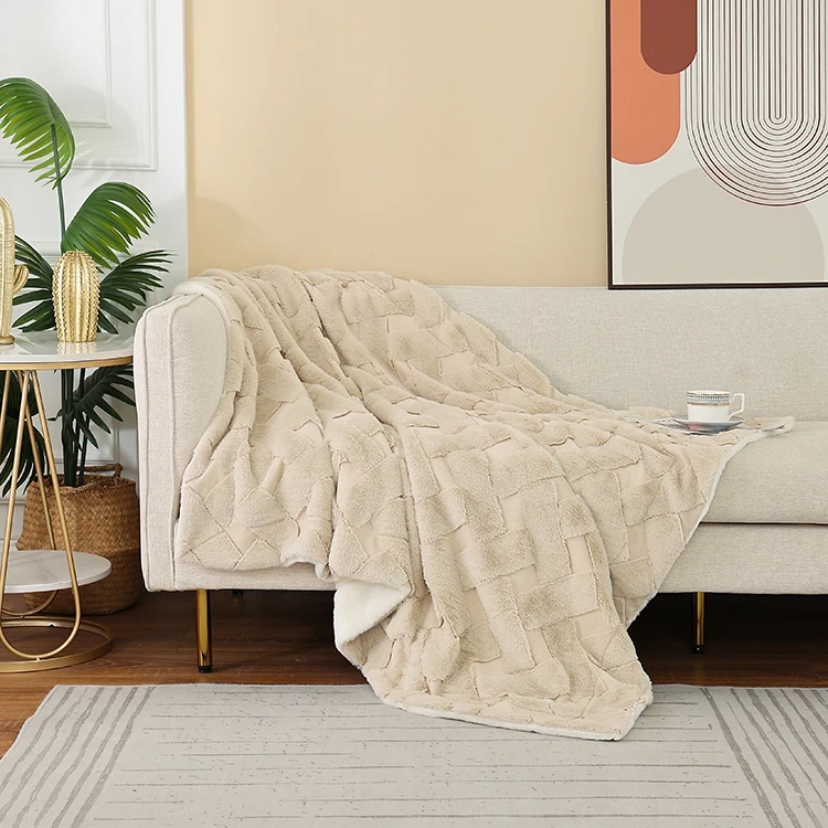 Factory Direct Supply Sherpa Blanket Plush Fleece Throw Blanket Jacquard 3D Sherpa Rabbit Fur Bed Blanket