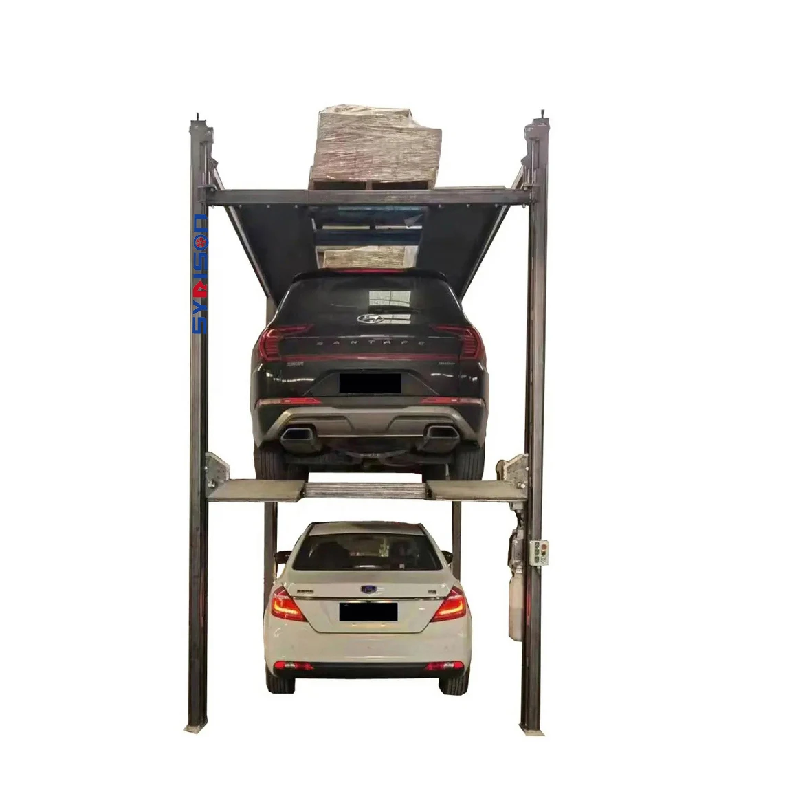 Vertical three level car stacker lift hydraulic four post car stacker