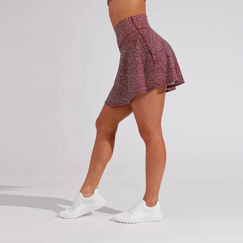 Custom Logo Wholesale High Waist Recycled Sportswear Dress Fit Side Pockets Red Dot Printed Mini Pleated Tennis Skort For Women