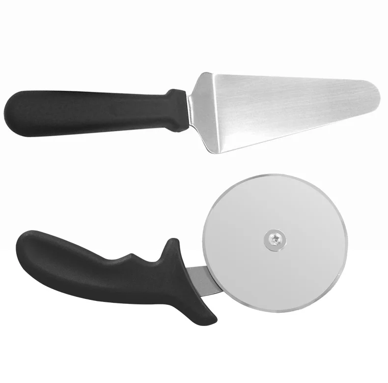 2Pcs/set Triangle Pizza Peel Pizza Cutter Wheel Stainless Steel Black Handle Pizza Tools Kit