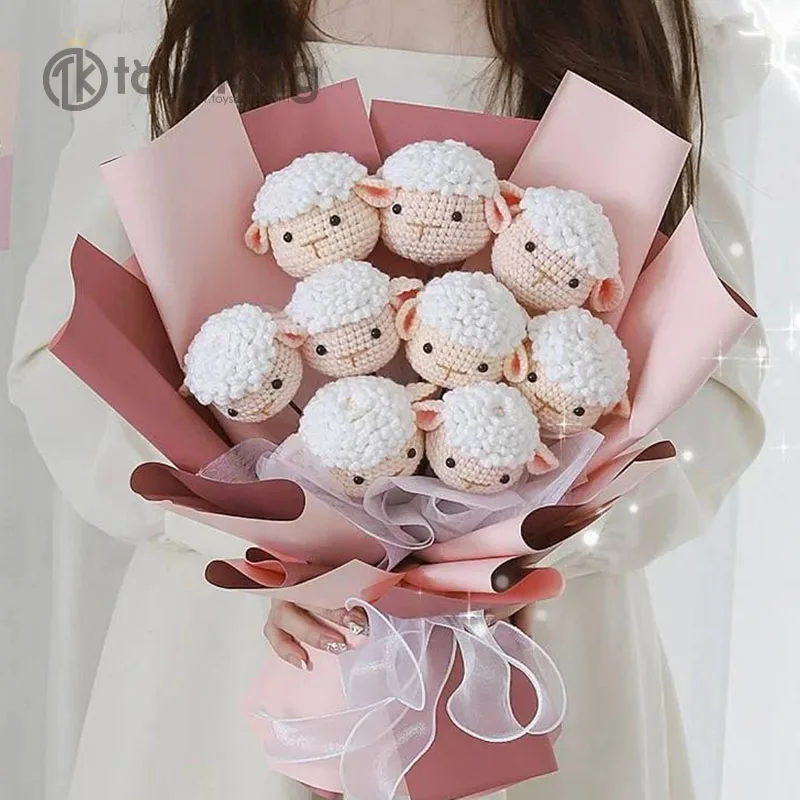 Handmade Yarn Crocheted/Knitted Cute Sheep Animals Craft Flower for Gifts to Decoration