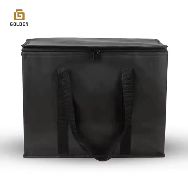 Golden Custom Eco Friendly Reusable Supermarket Thermal Insulated Non Woven Cooler Shopping Bag For Grocery Hot Food Delivery