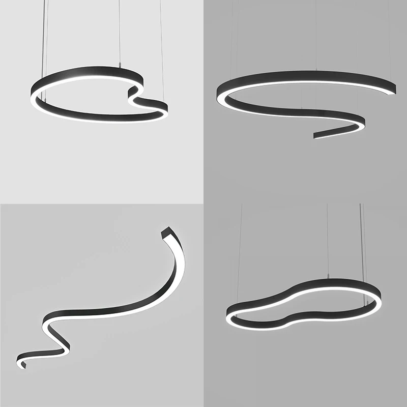 OEM aluminum profile curved line lights popular creative ceiling big pendant light for retail shore project