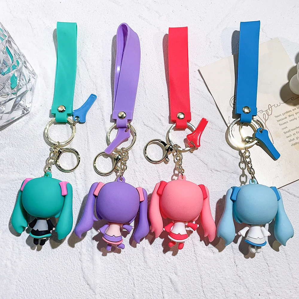 New 3D PVC Keychain Cartoon Pretty Girl Doll Key Chain Bag Pendant Car Miku Key Chain Ring