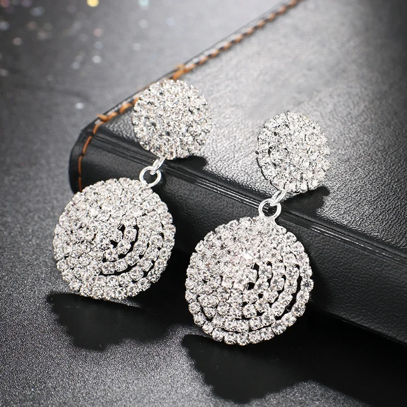 Ziming Fashion Rhinestone Button Earrings Crystal Diamond Round Earrings Luxury Evening Bridal Earrings