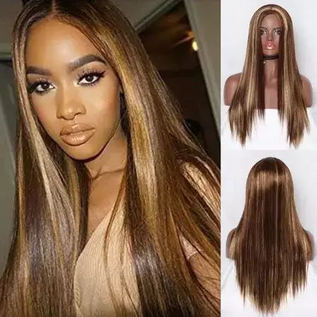 Deep Curly Human Hair Wigs Highlight Brown/Blonde Brazilian Virgin Hair Wigs Pre Plucked Human Hair Lace Front Wigs
