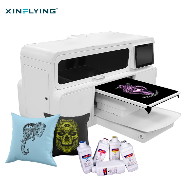 XinFlying Hot Selling 48*47cm Single Station T-shirt Textile DTG Printer Set EPS I3200 Head with 9-Colors Printing Automatic