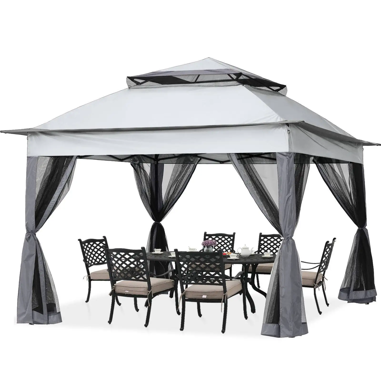 11x11 Pop-Up Outdoor Canopy Shelter Instant Gazebo Tent with Mosquito Netting