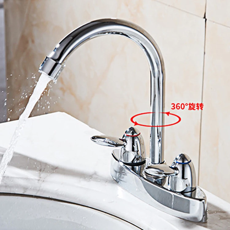Good Quality Deck Mounted Faucet Economic Kitchen Water Tap Double Handles Sink Mixer Taps Hot and Cold Basin Faucets