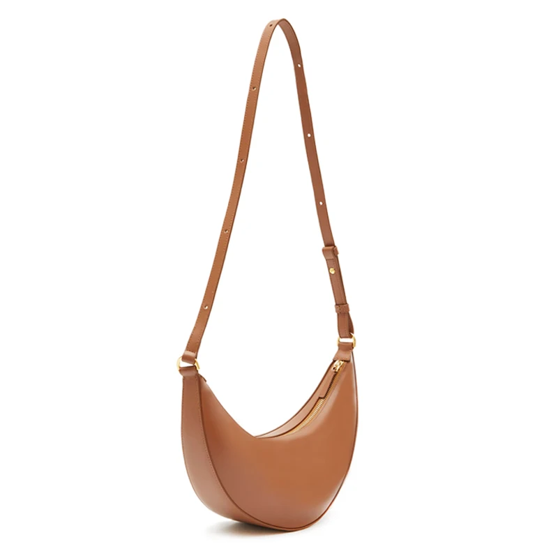 2024 Autumn Summer Ladies Luxury Top Quality Handbag Real Shoulder Bag Fashion Banana Genuine Leather Saddle Bag For Women