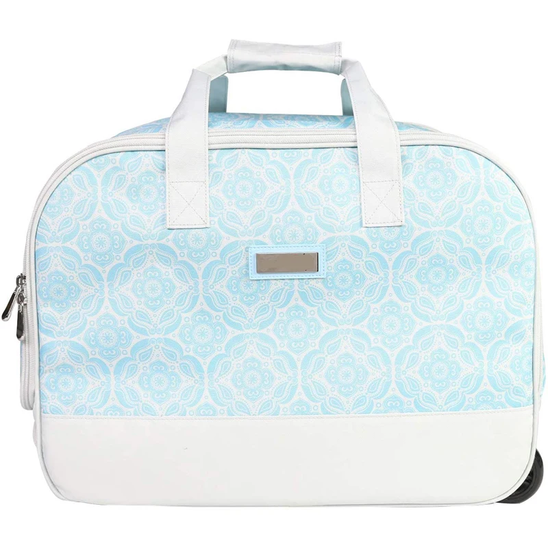 Light Blue Collapsible Rolling Sewing Machine Tote Case Sewing Bag with Wheels