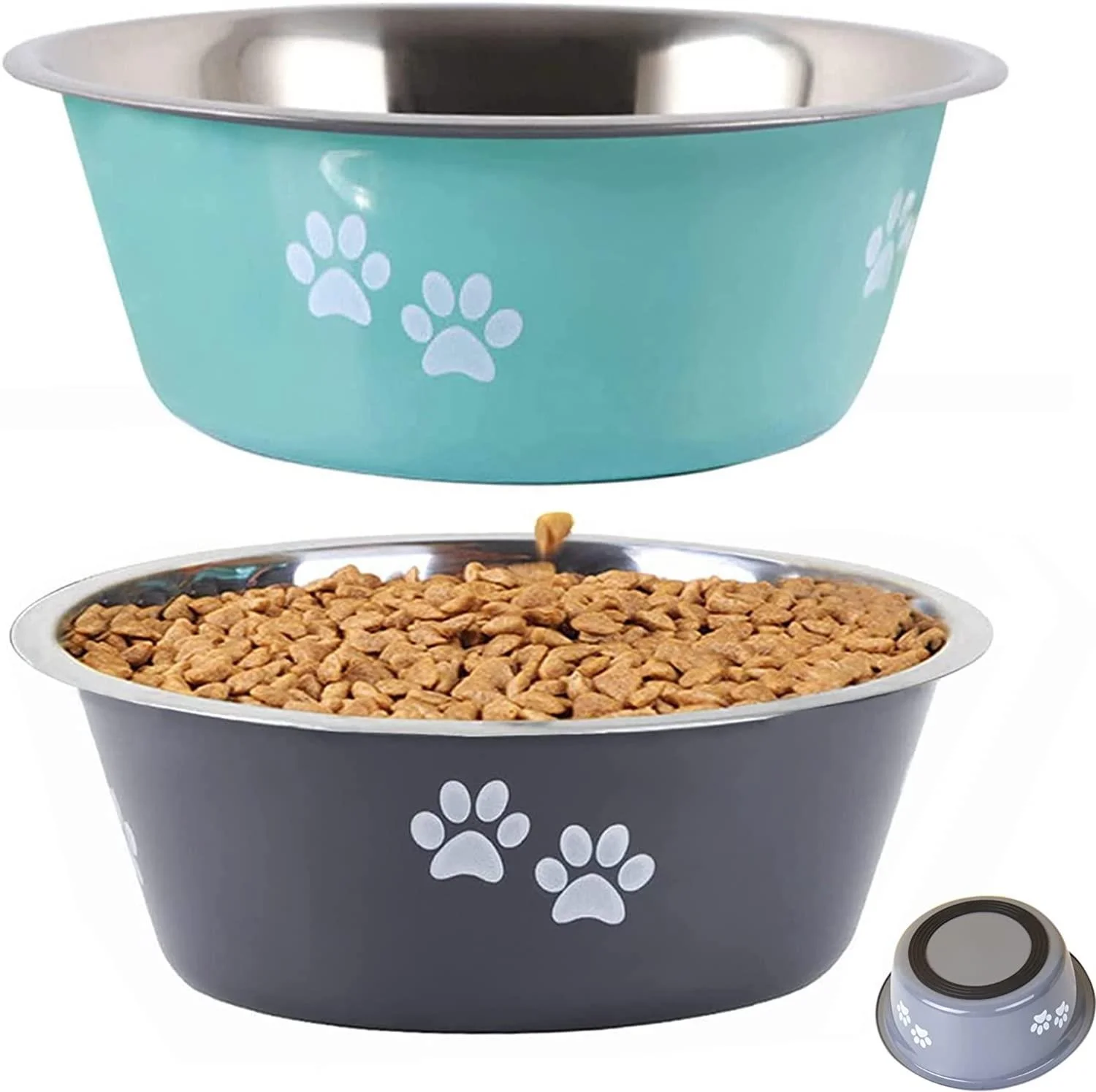Stainless steel Pet Bowl With Anti-skid Silicone Various Sizes Puppy Cats Bowls Drink Food Water Dish Feeder